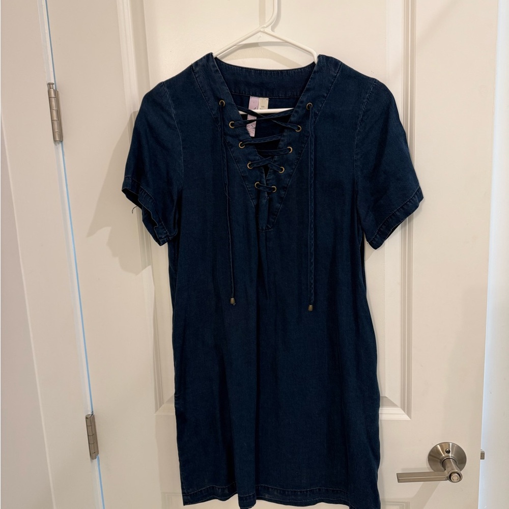 Dark Blue Lace-Up Dress